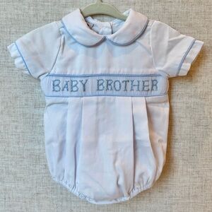Dressie Jessie Baby Brother Smocked Bubble Romper Onesie Hand-smocking